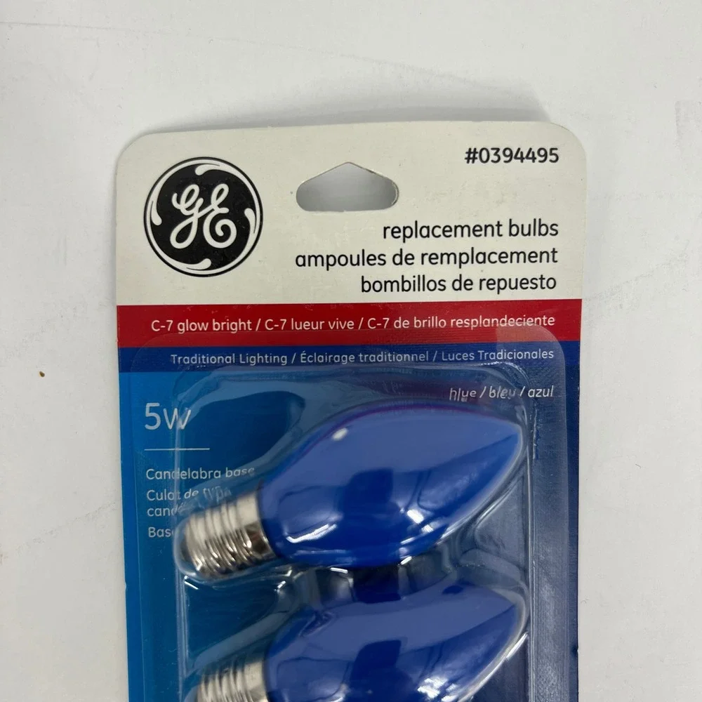 GE C-7 Glow Bright Blue Replacement Bulbs 5W Candelabra Base 5 Pack 0394495